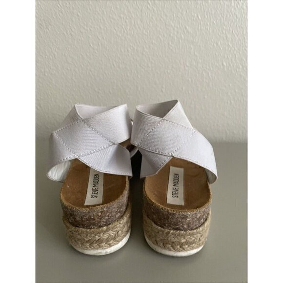 Steven Madden White Platform Espadrille Sandals Ankle Strap Summer Platforms 10M - Picture 7 of 8